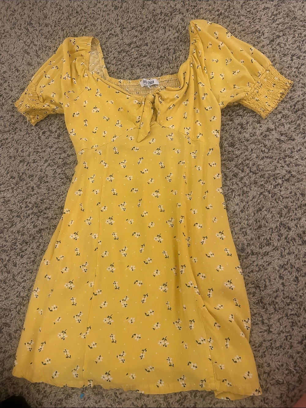 Mimi Chica Yellow Floral Short Dress with Tie Neck